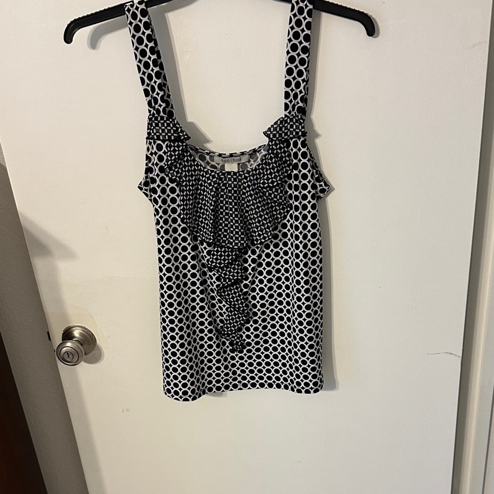 White House Black Market Black and White Polka Dot Tank Top